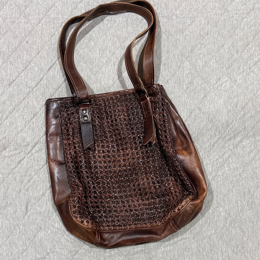 Bed Stu Dark Brown Woven Leather Shoulder Bag